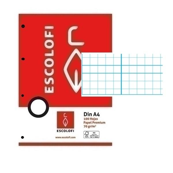 RECAMBIO DINA4 5X5 PAUTADO 100H 70GR 4 TALADROS CON MARGEN ESCOLOFI