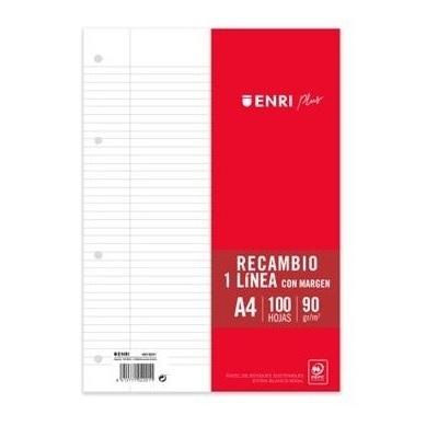 RECAMBIO DINA4 LINEAS 100H 90GR 4 TALADROS CON MARGEN ENRI