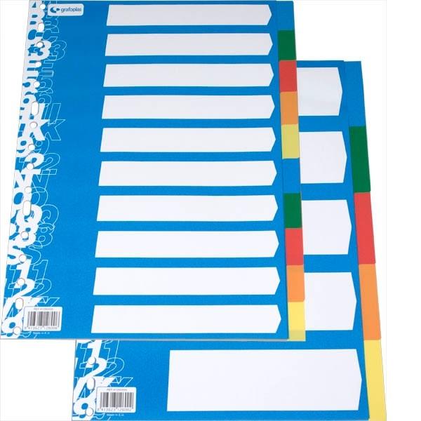 SEPARADORES 10 O 5 POSICIONES FOLIO PLASTICO DE COLOR SURTIDO CON CARATULA GRAFOPLAS41290000