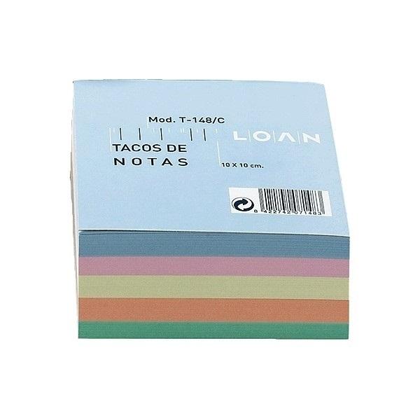 TACO DE NOTAS ENCOLADO LOAN 10X10CM COLORES SURTIDOS 500 HOJAS T-148/C