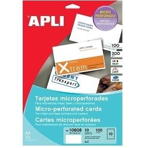 TARJETAS DE VISITA MICROPERFORADAS 200GR. 90X50,8MM PARA INKJET/LASER/COPY  PAQUETE 10 HOJAS APLI ( 10608  )