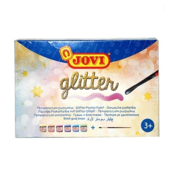 TEMPERA LIQUIDA JOVI GLITTER 55 ML CAJA DE 6 COLORES PURPURINA + PINCEL 518