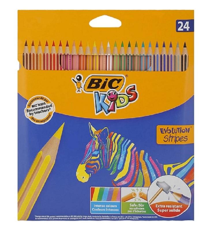 LAPICES ESTUCHE DE 24 LAPICES COLORES BIC KIDS EVOLUTION STRIPES