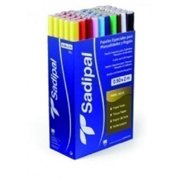 PAPEL SEDA ROLLO SADIPAL COLORES SURTIDOS 0,5X2M EXPOSITOR 50 ROLLOS
