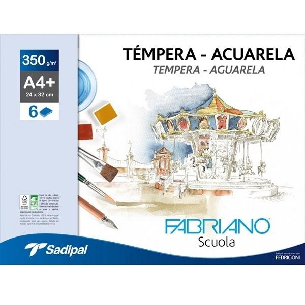 LAMINAS DE DIBUJO DINA4+ 6 LAMINAS DE TEMPERA/ACUARELA 350grs FABRIANO
