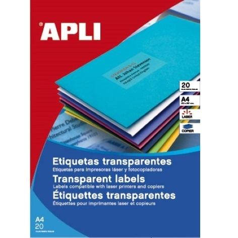 ETIQUETA TRANSPARENTES PERMANENTES 99.1 X 38.1 20HOJAS APLI (  10969  )