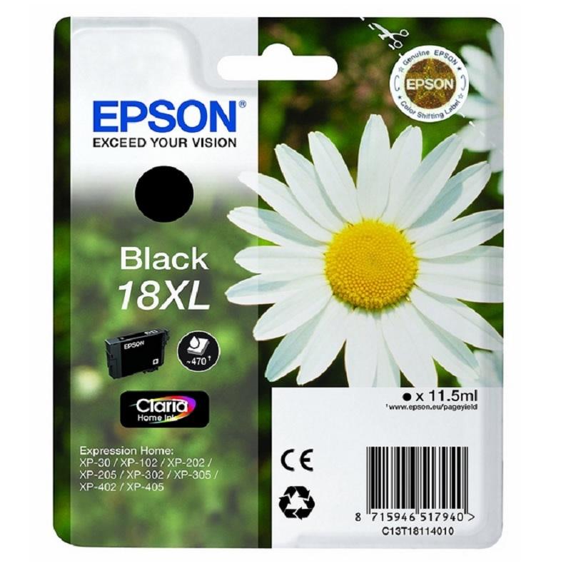CARTUCHO ORIGINAL EPSON 18XL NEGRO EXPRESSION HOME XP-102/205/215/305/405 - C13T18114012