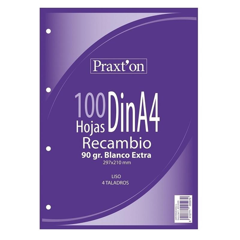 RECAMBIO DINA4 LINEAS 100H 90GR 4 TALADROS PRAXTON
