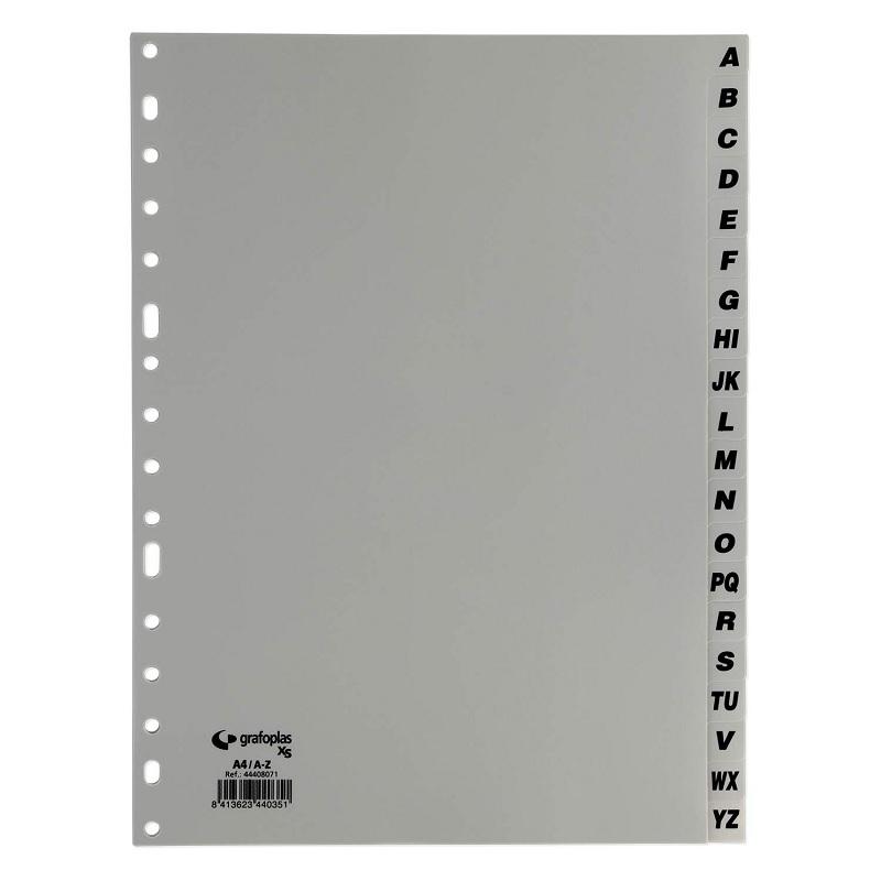 SEPARADORES INDICE ALFABETICO A-Z DINA4 PLASTICO SIN CARATULA GRAFOPLAS GRIS
