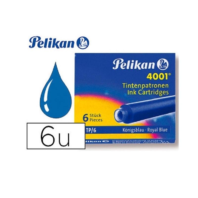 RECAMBIO CARTUCHO PLUMA PELIKAN 4001 TP6 AZUL REAL CJ10