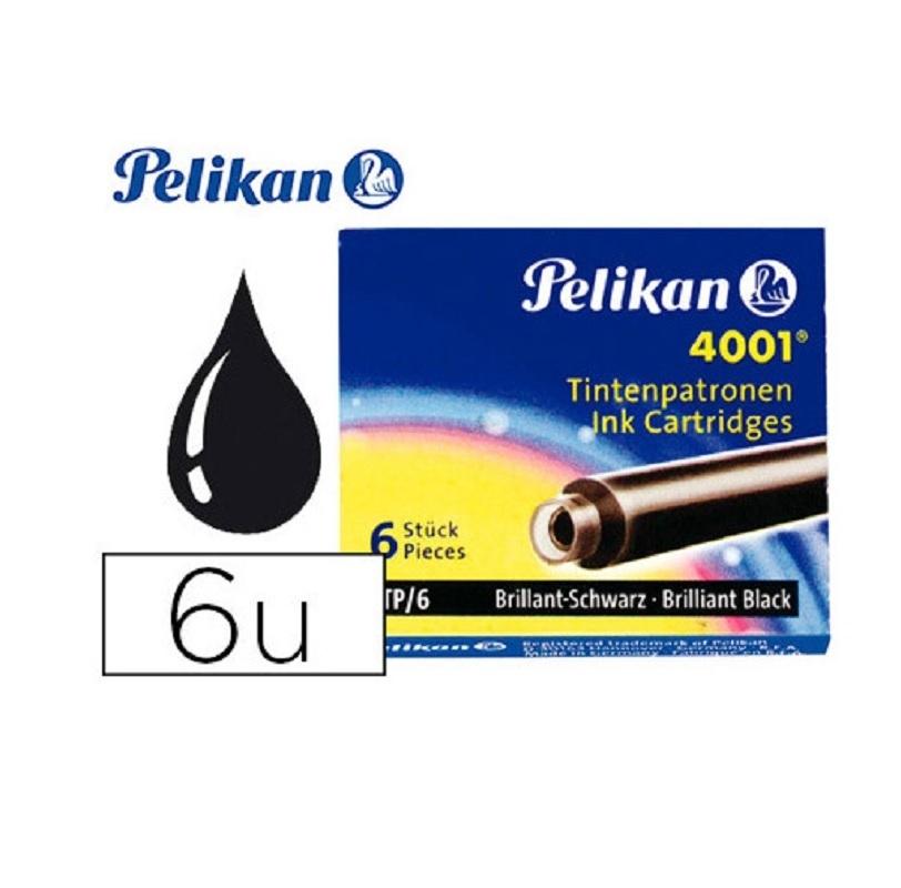 RECAMBIO CARTUCHO PLUMA PELIKAN 4001 TP6 NEGRO CJ10