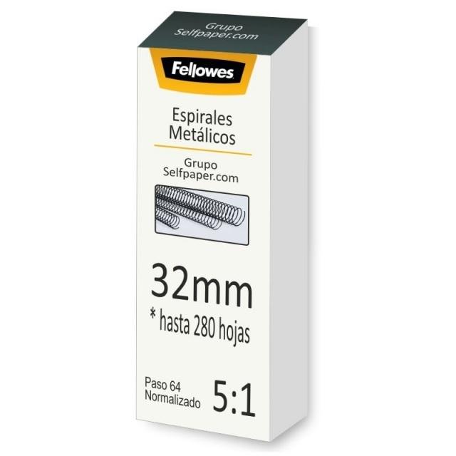 ESPIRALES METALICAS 32MM NEGRAS PASO 64 (5:1) CAJA DE 50UDS FELLOWES ESP032