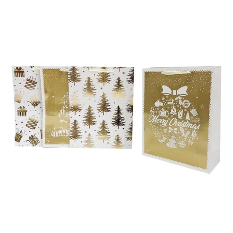 BOLSA MEDIANA NAVIDAD ORO 32X26X10CM (Paq.12)