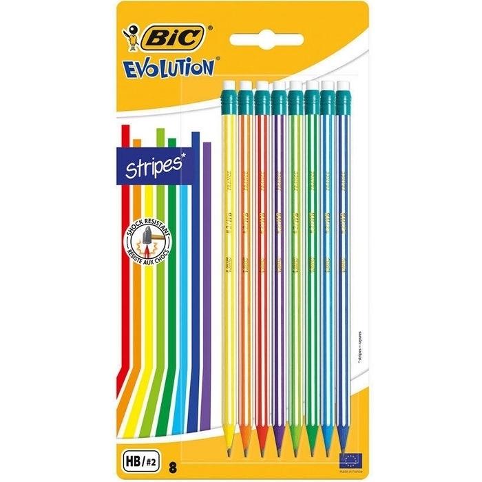 LAPICES BIC EVO STRIPES CON GOMA DISEÑO RAYADO
