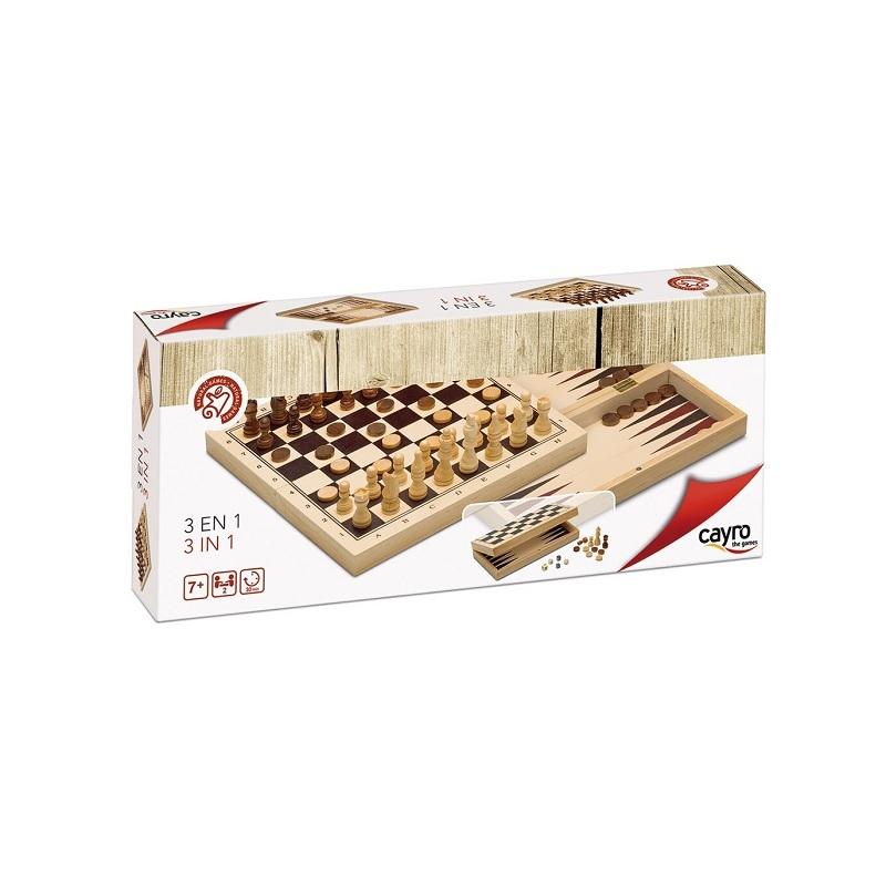 TABLERO DE AJEDREZ-DAMAS BACKGAMON JUEGO 3 EN 1 PLEGABLE