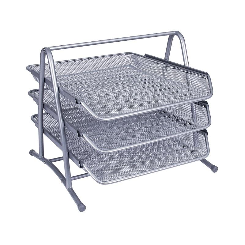 CONJUNTO BANDEJAS PORTADOCUMENTOS DE SOBREMESA METALICA Q-CONNECT REJILLA PLATA 3 BANDEJAS 350X278X275MM