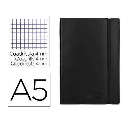 CUADERNO COSIDO DINA5 4X4 120H 70GR LIDERPAPEL SIMIL PIEL SIN MARGEN NEGRO