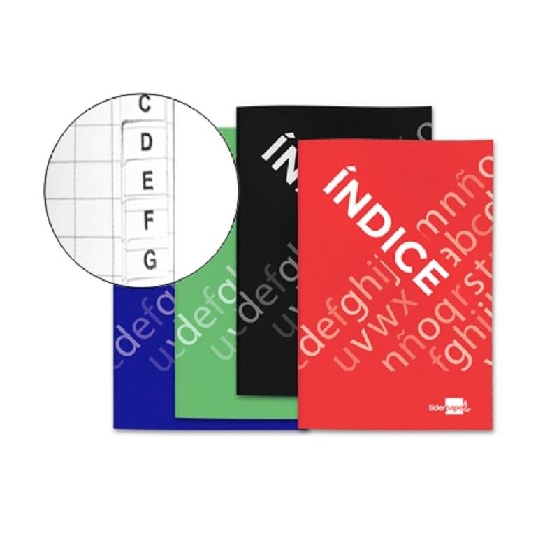 LIBRETA INDICE LIDERPAPEL TAPA CARTONCILLO CUARTO 24 HOJAS 70GR COLORES SURTIDOS