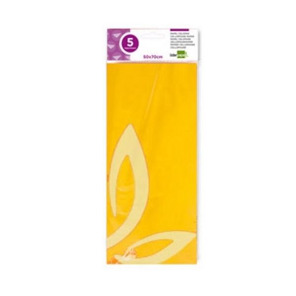 PAPEL CELOFAN LIDERPAPEL 50X70CM 22GR BOLSA DE 5 HOJAS AMARILLO