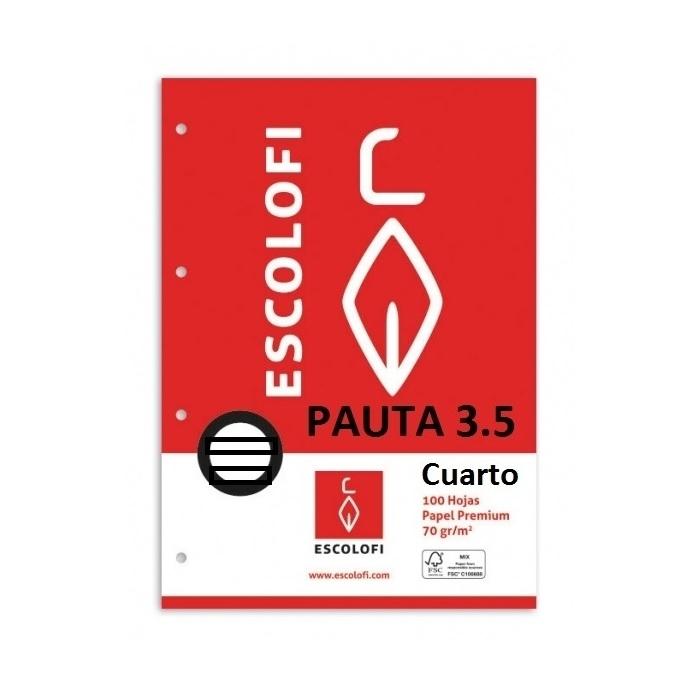 RECAMBIO DINA5 PAUTA 3,5MM 100H 70GR 4 TALADROS CON MARGEN ESCOLOFI