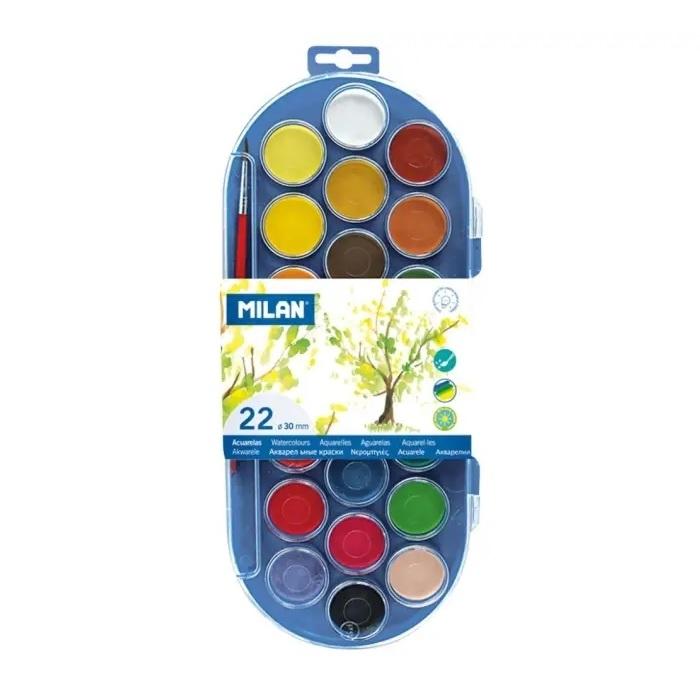 ACUARELAS ESTUCHE 22 COLORES 30MM CON PINCEL MILAN