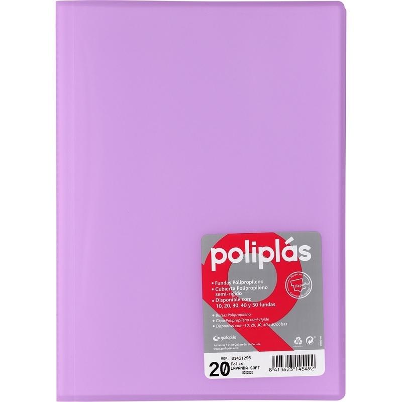 CARPETA DE 20 FUNDAS FOLIO TRASLUCIDA POLIPLAS GRAFOPLAS LAVANDA SOFT