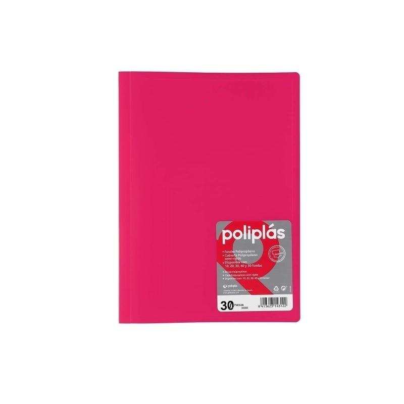 CARPETA DE 30 FUNDAS FOLIO TRASLUCIDA POLIPLAS GRAFOPLAS FUCSIA