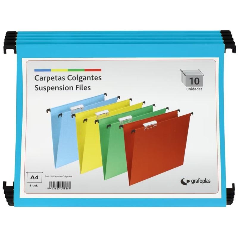 CARPETA COLGANTE DINA4 10UDS VISOR SUPERIOR COLOR AZUL GRAFOPLAS (10)