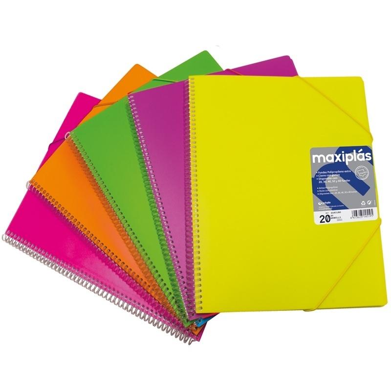 CARPETA DE 50FUNDAS DINA4 ESPIRAL GOMAS Y SOBRE MAXIPLAS FLUORGRAF
