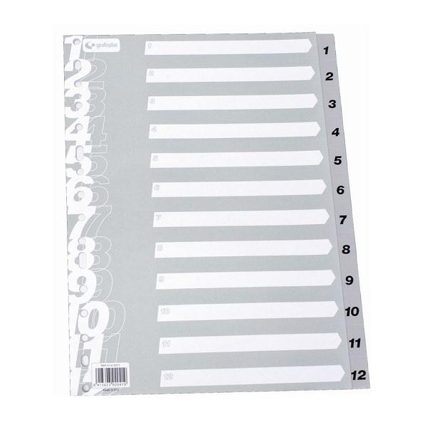 SEPARADORES INDICE NUMERICO 1-12 DINA4 GRIS GRAFOPLAS 44413071