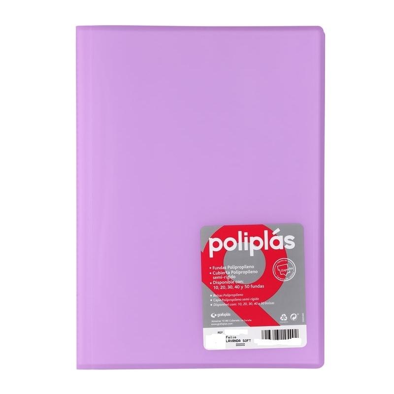 CARPETA DE 30 FUNDAS FOLIO TRASLUCIDA POLIPLAS GRAFOPLAS LAVANDA SOFT