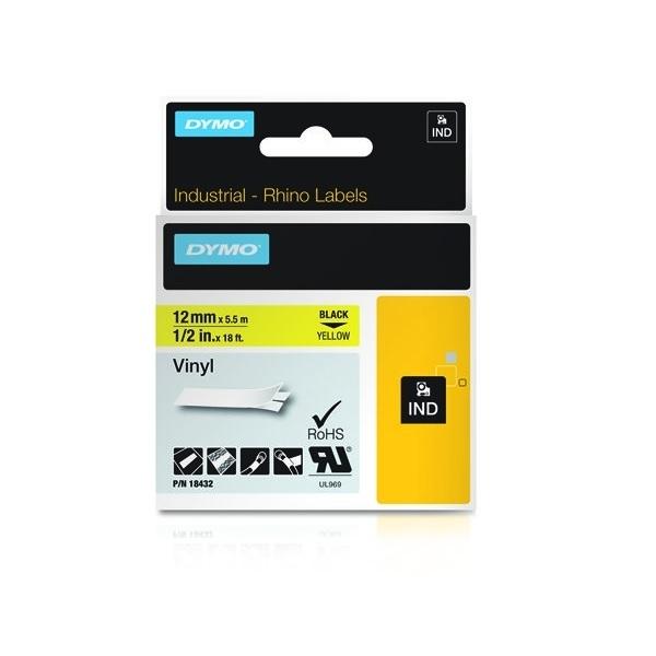 CINTA ROTULAR DYMO RHINO 12MMX5,5M NEGRO AMARILLO 18432