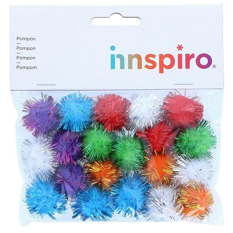POMPONES BRILLANTES MIX COLORES VARIOS 25MM 20UDS INNSPIRO 99460