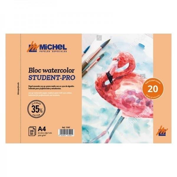 BLOCK DE DIBUJO ACUARELA ENCOLADO DINA4 MICHEL STUDENT-PRO 21X29,7 300GR 20HOJAS