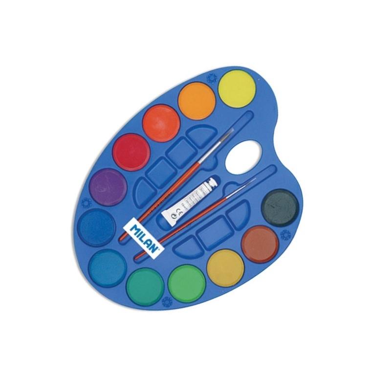 ACUARELAS ESTUCHE PALETA 12 PASTILLAS 45MM TUBO BLANCO Y 2 PINCELES MILAN