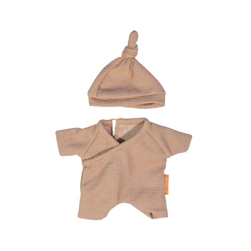 PIJAMA MARRÓN CON GORRO PARA MUÑECO DE 21 CM MINILAND