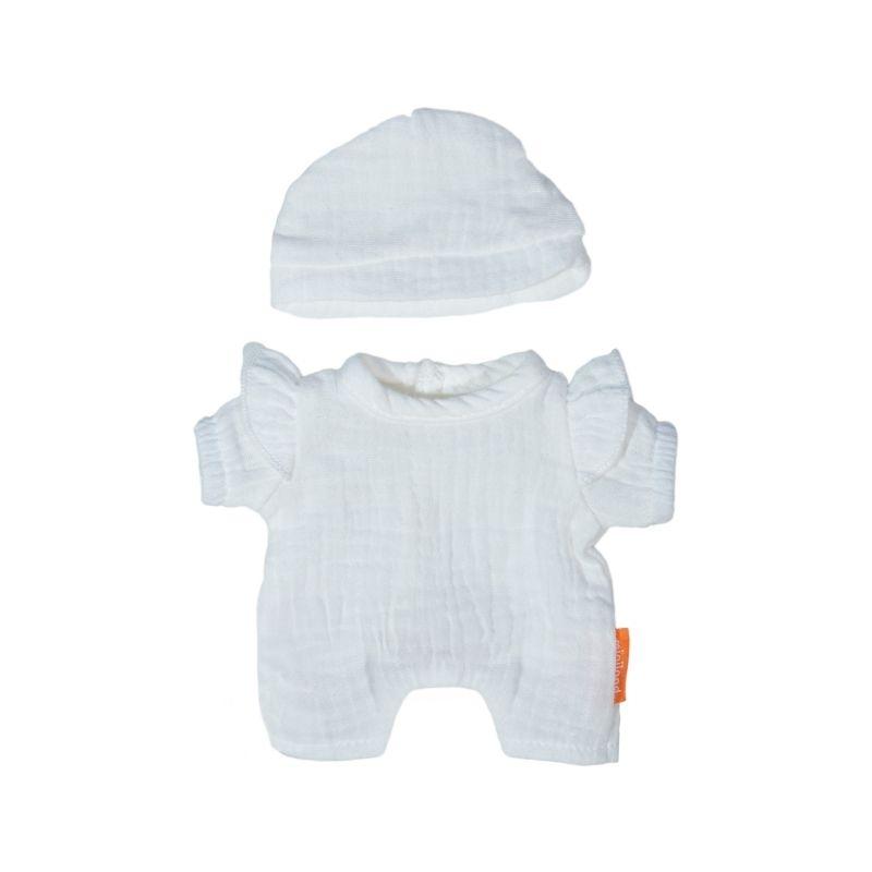 PIJAMA BLANCO CON GORRO PARA MUÑECO DE 21 CM MINILAND