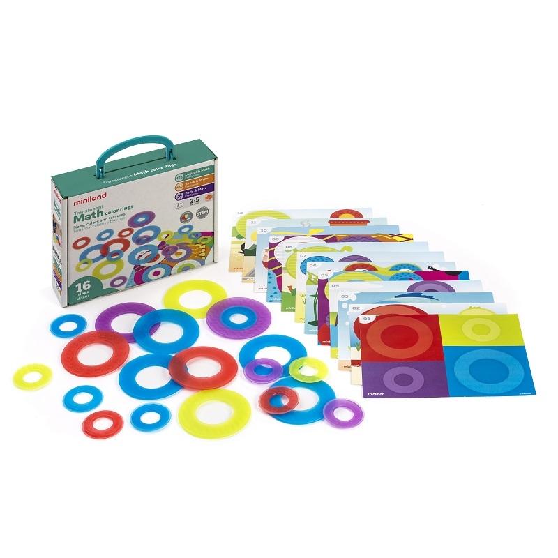 JUEGO DE AROS TRASLUCIDOS 16 UNIDADES TRANSLUCENT MATH COLOR RINGS MINILAND 32160
