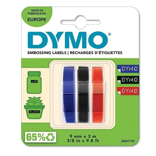 CINTA DYMO MANUAL 3D 9MMX3M SURTIDA RELIEVE PACK DE 3 UDS.