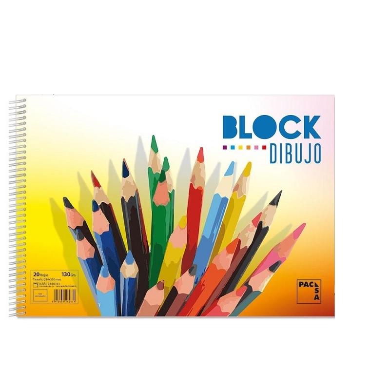 BLOCK DE DIBUJO ESPIRAL FOLIO SIN RECUADRO LISO 230X330 130GR PACSA