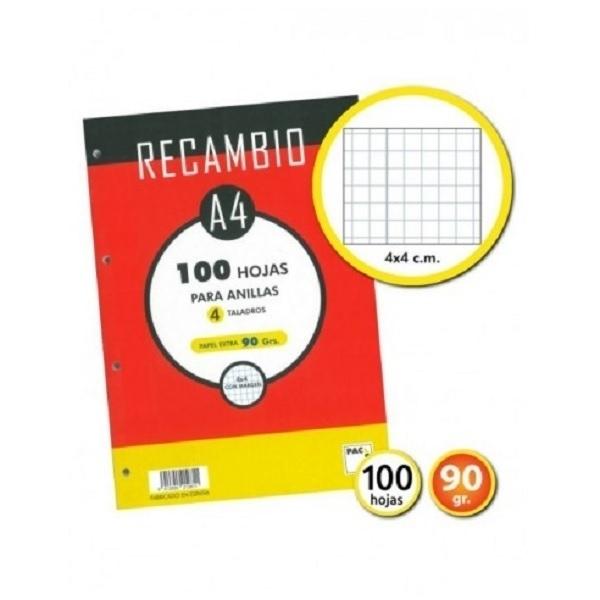 RECAMBIO DINA4 4X4 100H 90GR 4 TALADROS CON MARGEN PACSA  21281