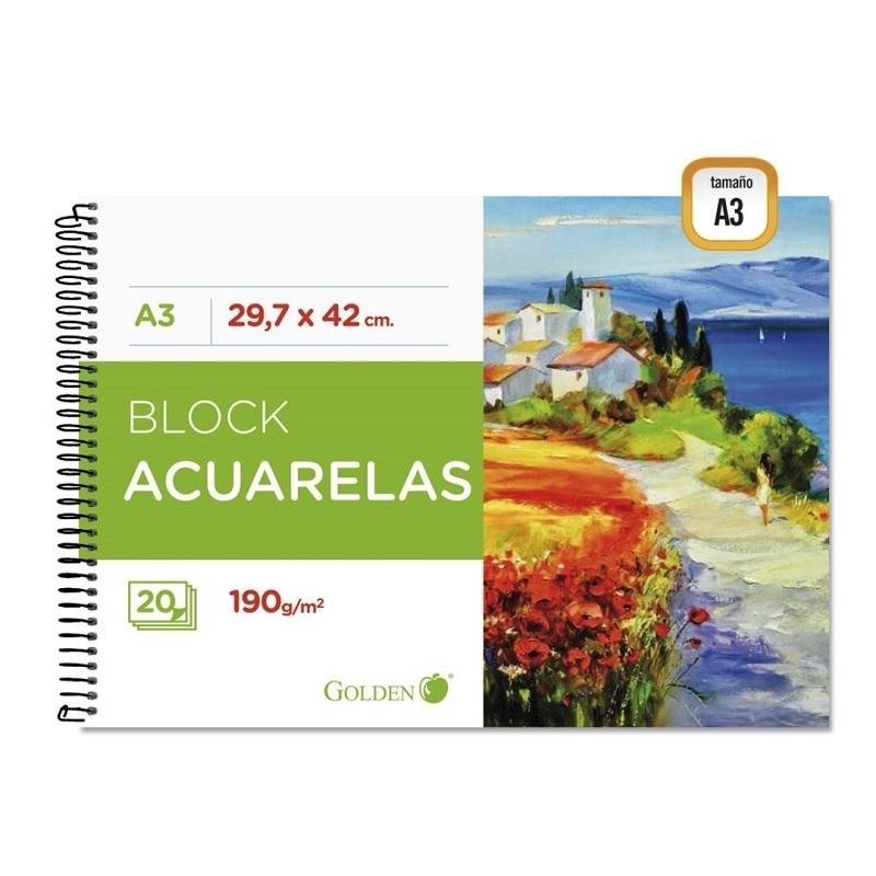BLOCK DE DIBUJO ACUARELA ESPIRAL DINA3 190GR 20HOJAS GOLDEN POESSA