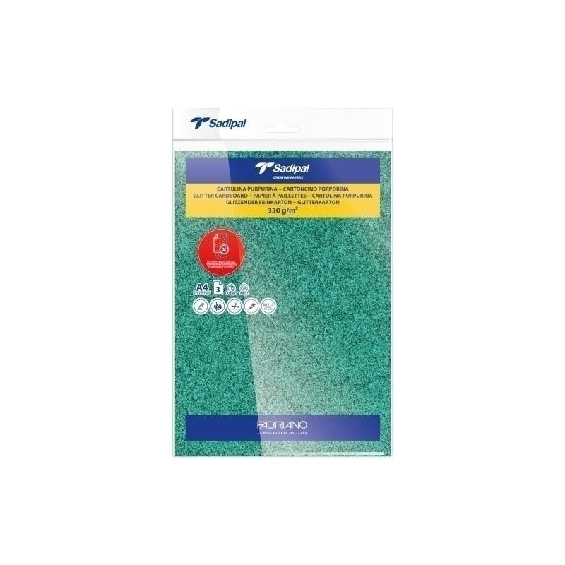 CARTULINA PURPURINA DINA4 SADIPAL 330GR VERDE PAQUETE DE 3