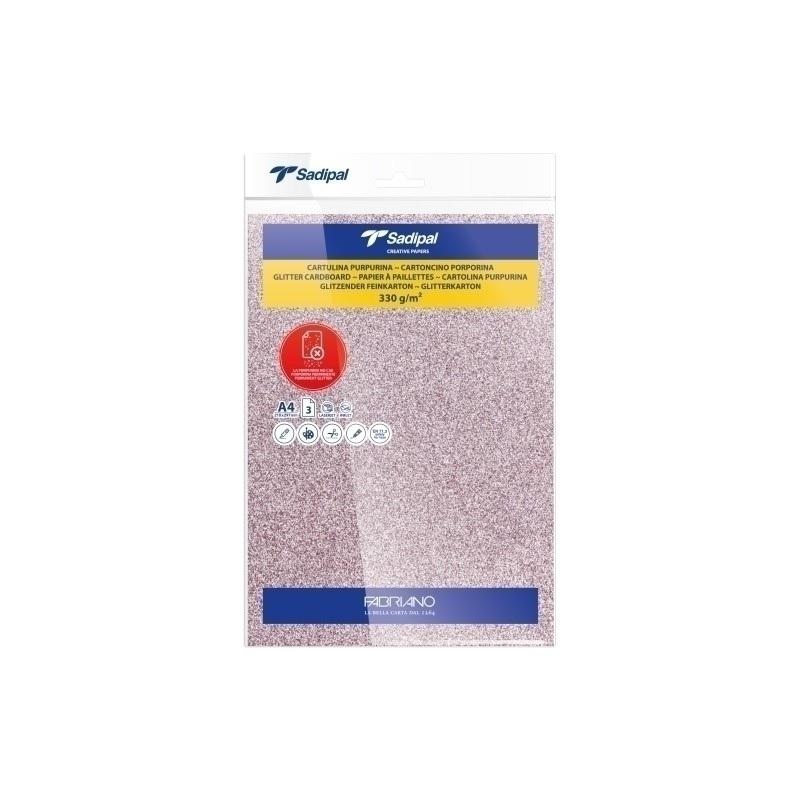 CARTULINA PURPURINA DINA4 SADIPAL 330GR ROSA PAQUETE DE 3