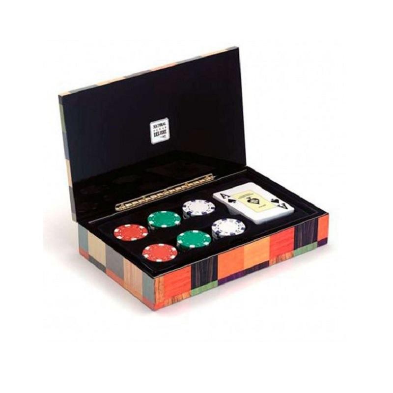 JUEGO CARTAS BARAJA NAIPES POKER CAJA LUJO + 60 FICHAS