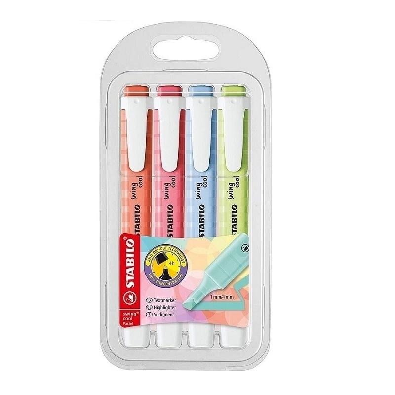 MARCADOR FLUORESCENTE STABILO SWING COOL COLOR PASTEL PACK 4 UNIDADES