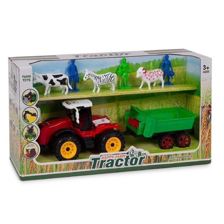 GRANJA CONJUNTO TRACTOR REMOLQUE ANIMALE