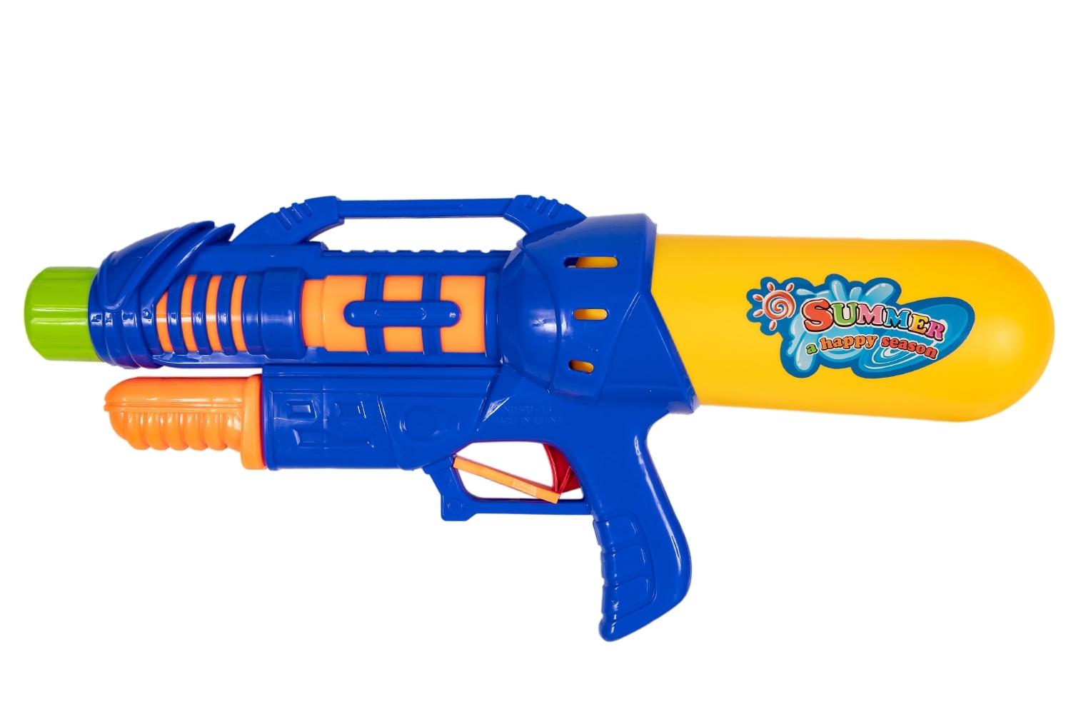 PISTOLA AGUA PRESION 3COLORES 44CM BOLSA